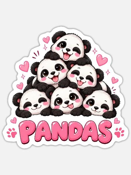 Süße Pandas Freunde Cartoon - Sticker Größe S (10 x 10 cm) - Mattweiß