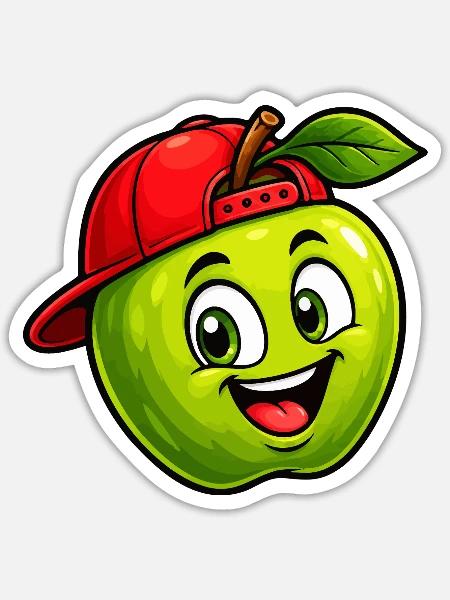 Spritziger Apfel mit Snapback - Sticker Größe S (10 x 10 cm) - Mattweiß