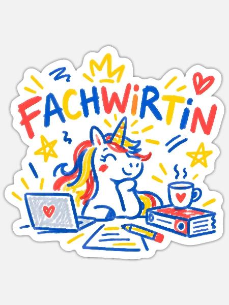 Fachwirtin Einhorn Beruf Büro Geschenk - Sticker Größe S (10 x 10 cm) - Mattweiß
