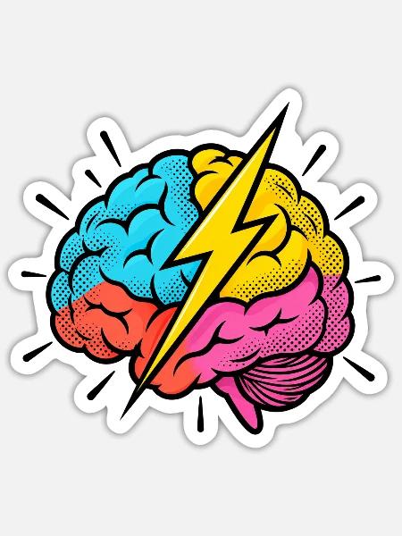 Flash Brain – Gehirn & Blitz im Pop-Art-Look - Sticker Größe S (10 x 10 cm) - Mattweiß