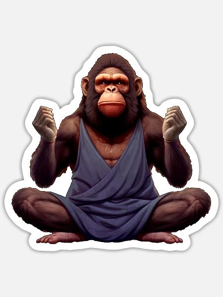 Affen Yoga / Yogi Affe - Sticker Größe S (10 x 10 cm) - Mattweiß