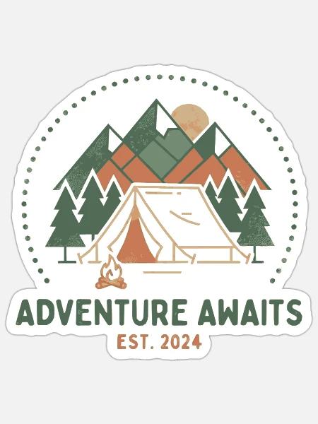 Bergcamping Abenteuer Retro - Sticker Größe S (10 x 10 cm) - Mattweiß
