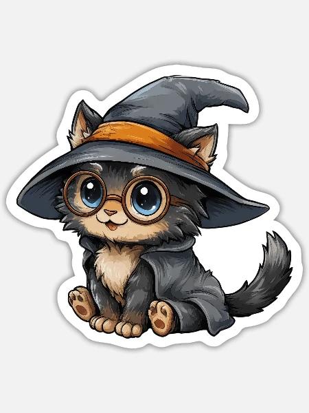 Katzenzauberer mit Brille - Sticker Größe S (10 x 10 cm) - Mattweiß
