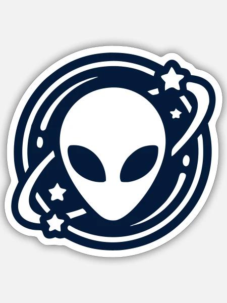 Alien Kopf Weltraum Logo - Sticker Größe S (10 x 10 cm) - Mattweiß