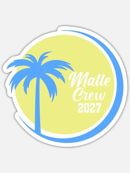 Malle Crew 2027 Palmen Circle - Sticker Größe S (10 x 10 cm) - Mattweiß