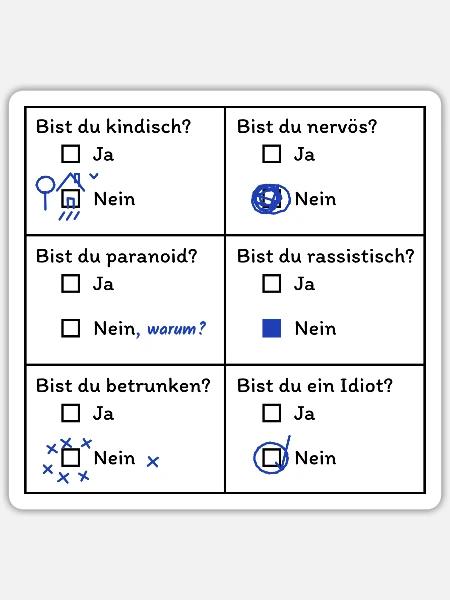 Psychotest Fragebogen Ja Nein - Sticker Größe S (10 x 10 cm) - Mattweiß