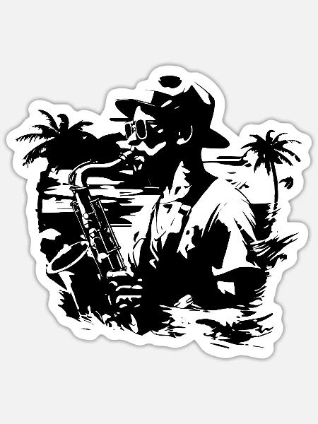 Saxophonist Grafik - Sticker Größe S (10 x 10 cm) - Mattweiß