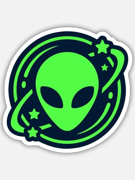 Alien Kopf Weltraum Logo - Sticker Größe S (10 x 10 cm) - Mattweiß
