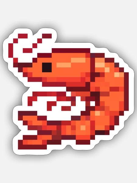 Pixel Shrimp Retro - Sticker Größe S (10 x 10 cm) - Mattweiß
