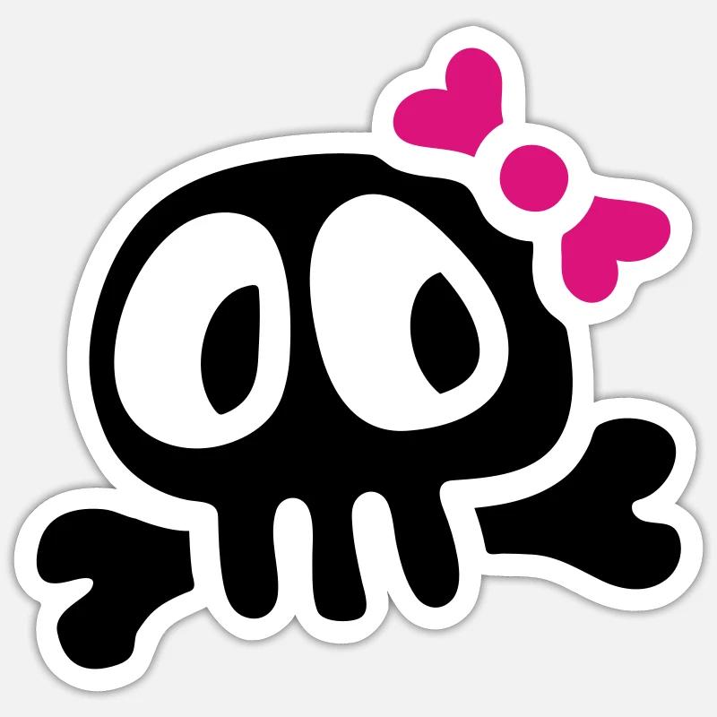 lady skull - Sticker taille S (10 x 10 cm) - blanc mat