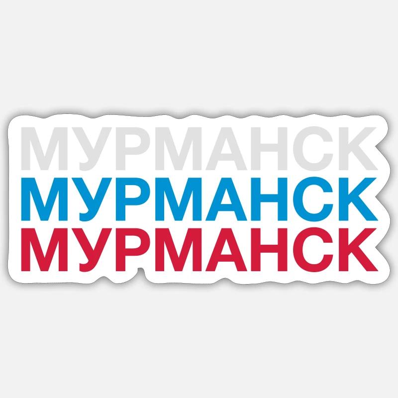 MOURMANSK Russie Drapeau cyrillique - Sticker taille S (10 x 10 cm) - blanc mat