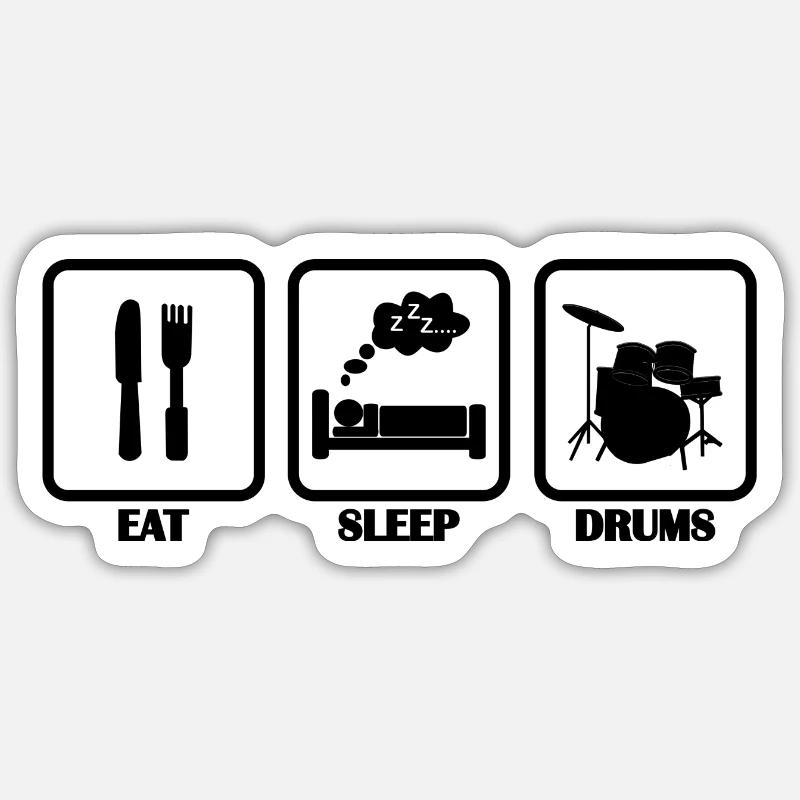 Essen Schlafen Schlagzeug Drummer Geschenk idee - Sticker Größe S (10 x 10 cm) - Mattweiß