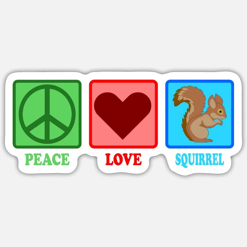 Squirrel Squirrel - Peace Love - Sticker taille S (10 x 10 cm) - blanc mat