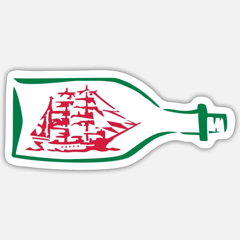 bouteille navire - Sticker taille S (10 x 10 cm) - blanc mat
