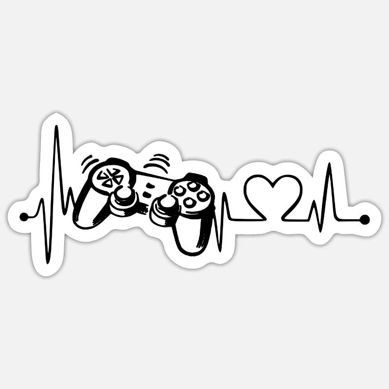 Herzlinie / Herzschlag - Gamecontroller schwarz - Sticker Größe S (10 x 10 cm) - Mattweiß