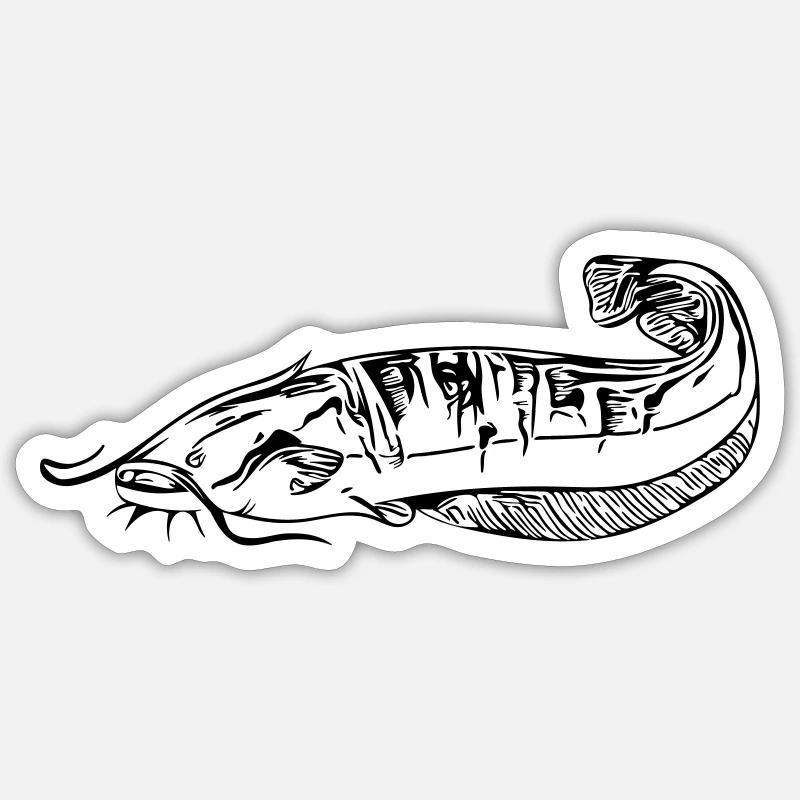 Silure - pêche silure - Sticker taille S (10 x 10 cm) - blanc mat