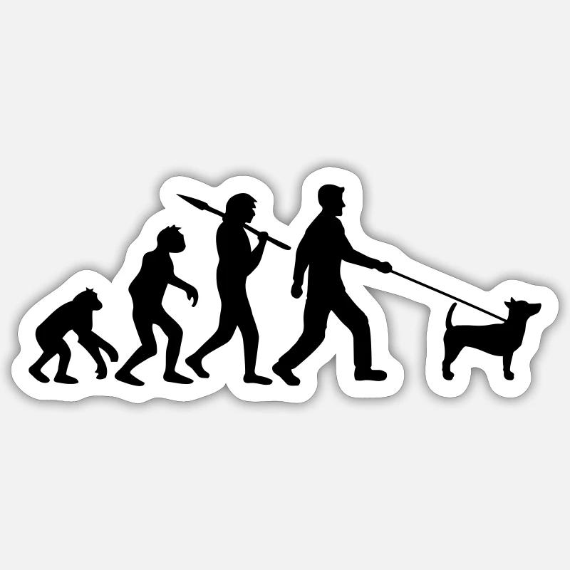 Evolution aller se promener chien âge de pierre développement C Sticker taille S (10 x 10 cm)