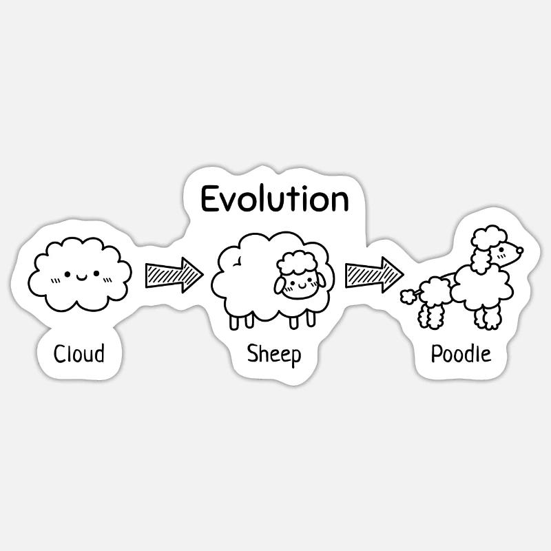 Évolution drôle du nuage aux moutons et au caniche Sticker taille S (10 x 10 cm)