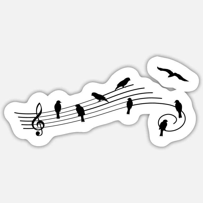 Bar à musique avec des oiseaux comme notes de musique. - Sticker taille S (10 x 10 cm) - blanc mat