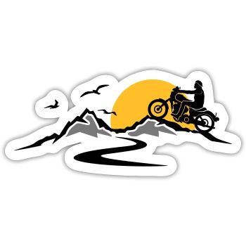 Chopper Motorrad retro Vintage Berge Sonne - Sticker Größe S (10 x 10 cm) - Mattweiß - Vorne