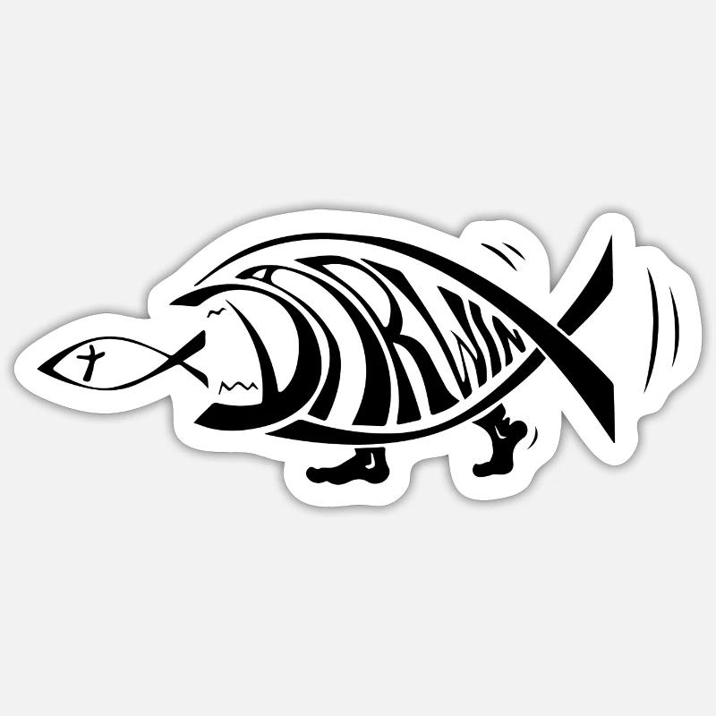 Darwin Fish Eating Jesus Fish Funny Evolution Sticker size S (10 x 10 cm)