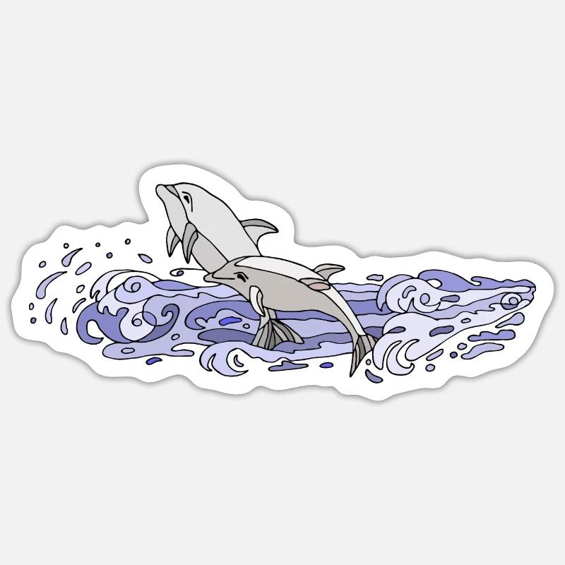 Dauphins - Sticker taille S (10 x 10 cm) - blanc mat