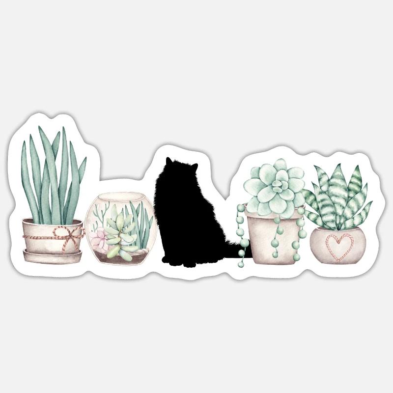 Chat et chatons De Fleuri Cactus Sticker taille S (10 x 10 cm)