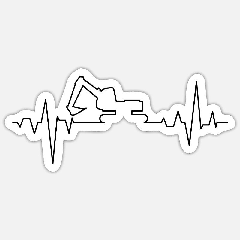 Bagger Pulse Geschenk Baggerfahrer Baustelle - Sticker Größe S (10 x 10 cm) - Mattweiß