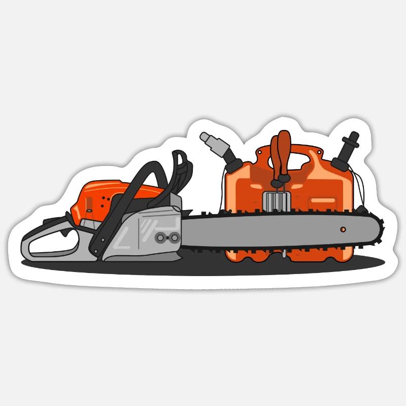 Tronçonneuse et bidon - Sticker taille S (10 x 10 cm) - blanc mat