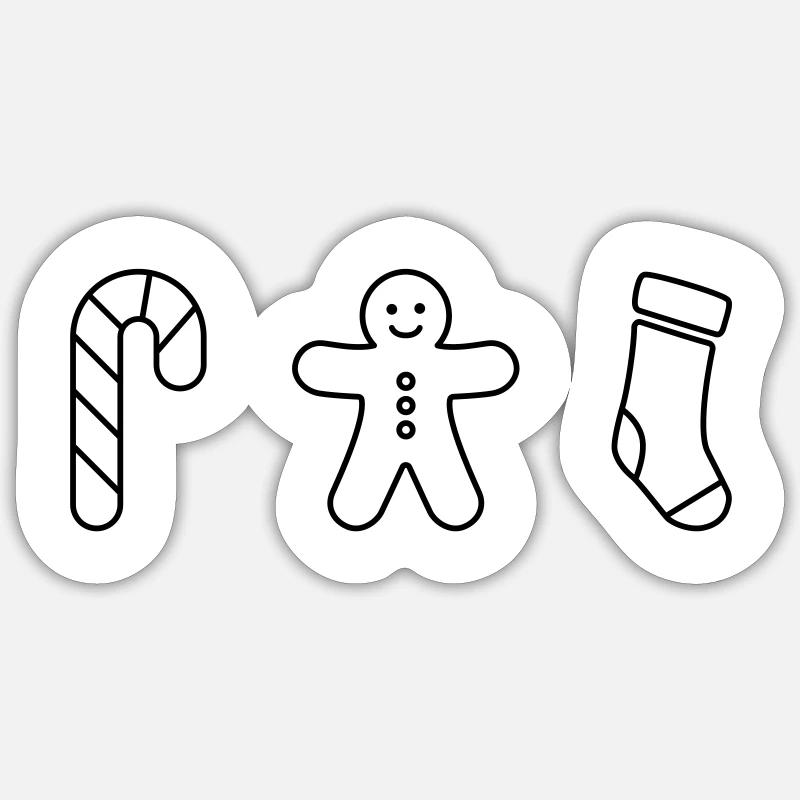 Zuckerstange - Pfefferkuchen - Weihnachtsstrumpf - Sticker Größe S (10 x 10 cm) - Mattweiß