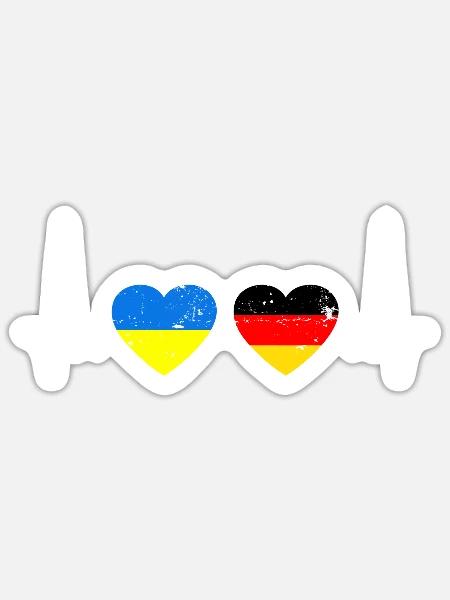 Deutschland Ukraine Flagge Herzschlag Liebe - Sticker Größe S (10 x 10 cm) - Mattweiß