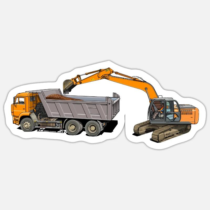 Bagger belädt LKW - Sticker Größe S (10 x 10 cm) - Mattweiß