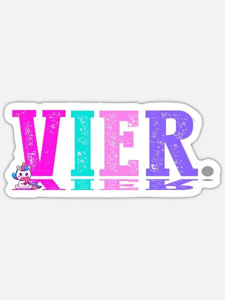 Mädchen 4. Jahre, Vier, Geburtstag Einhorn Design - Sticker Größe S (10 x 10 cm) - Mattweiß