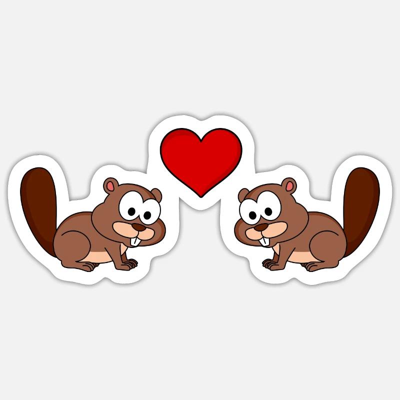 Biber Comic Paar liebe - Sticker Größe S (10 x 10 cm) - Mattweiß