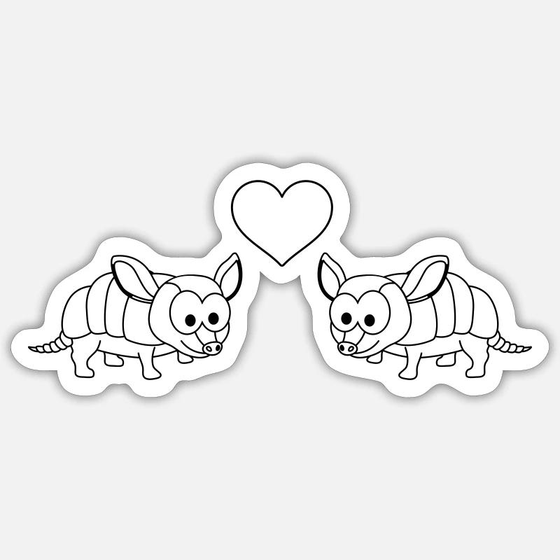Armadillo Comic Couple Amour - Sticker taille S (10 x 10 cm) - blanc mat