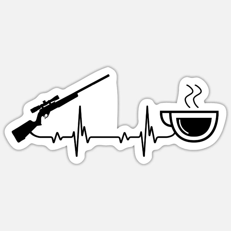 Heartbeat Café et chasse - - Sticker taille S (10 x 10 cm) - blanc mat