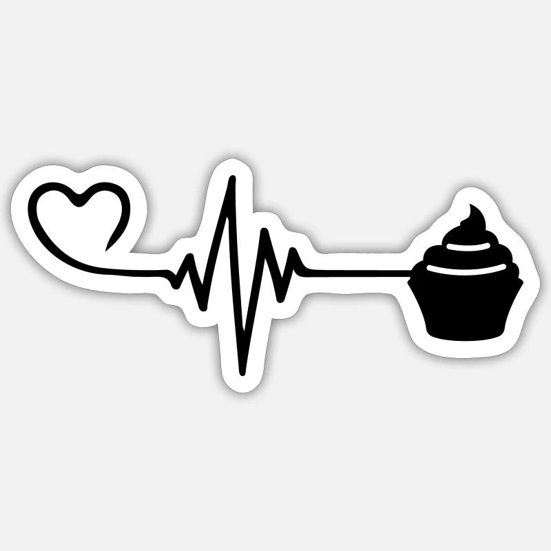 Muffin Puls Herz Liebe - Sticker Größe S (10 x 10 cm) - Mattweiß