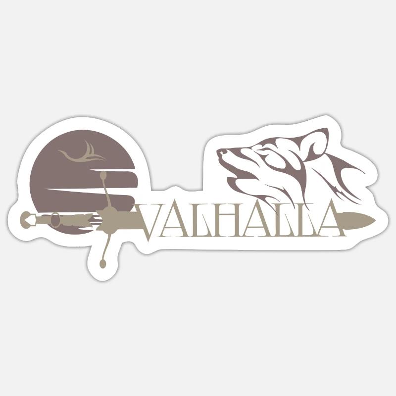 Valhalla - Winkinger - Wolf und Schwert - Sticker Größe S (10 x 10 cm) - Mattweiß