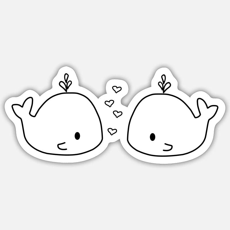 Baleines amoureuses - Sticker taille S (10 x 10 cm) - blanc mat