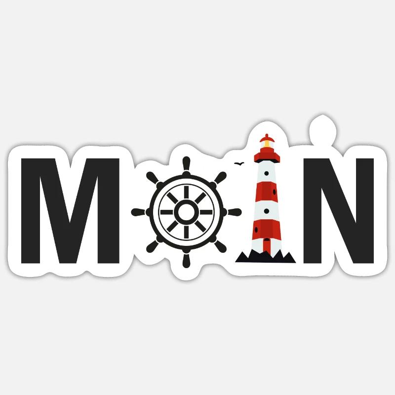 Moin mit dem Schiffsrad und dem Leuchtturm Sticker Größe S (10 x 10 cm)