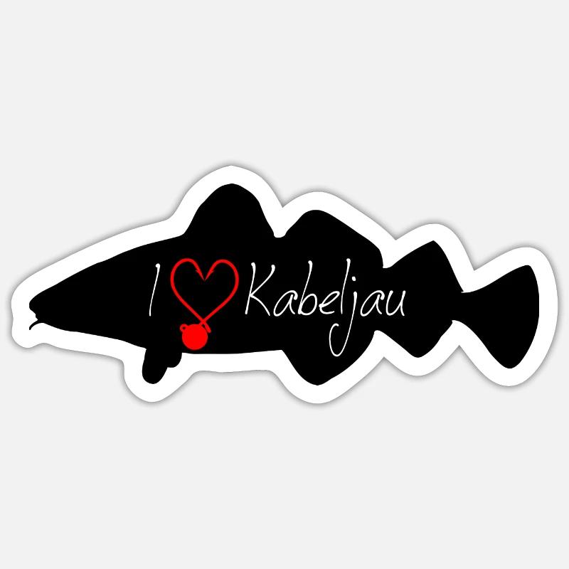 i Love cod noir - Sticker taille S (10 x 10 cm) - blanc mat