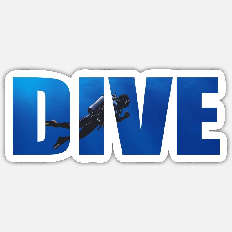 Dive Text with Diver in the Ocean Sticker size S (10 x 10 cm)
