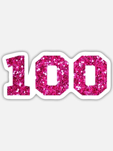 Numéro 100 paillettes rose - 100e anniversaire - Sticker taille S (10 x 10 cm) - blanc mat