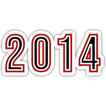 2014 Jahr Zahl - Sticker Größe S (10 x 10 cm) - Mattweiß - Vorne