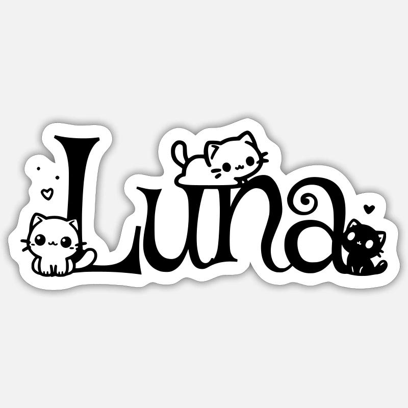 Luna Nom Prénom Chaton Nom - Sticker taille S (10 x 10 cm) - blanc mat