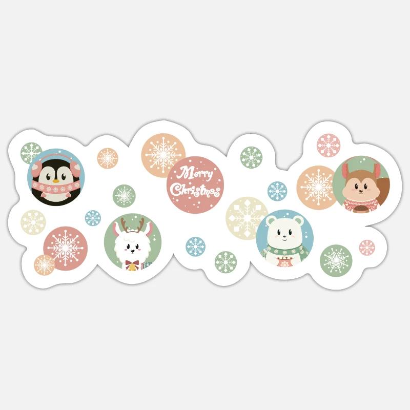 Cute Animals - Merry Christmas - Pattern - Sticker size S (10 x 10 cm) - white matte