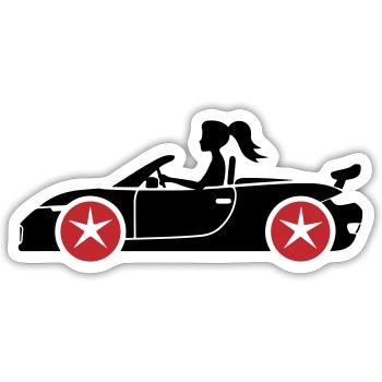 Frau Auto Cabrio - Sticker Größe S (10 x 10 cm) - Mattweiß - Vorne