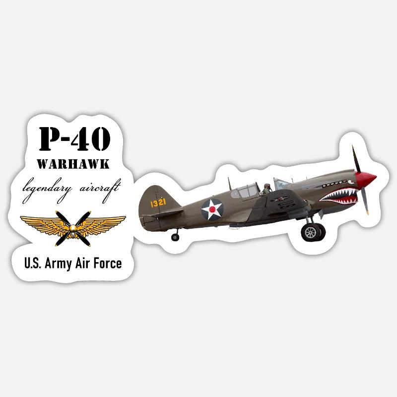 P-40 Warhawk - Sticker taille S (10 x 10 cm) - blanc mat