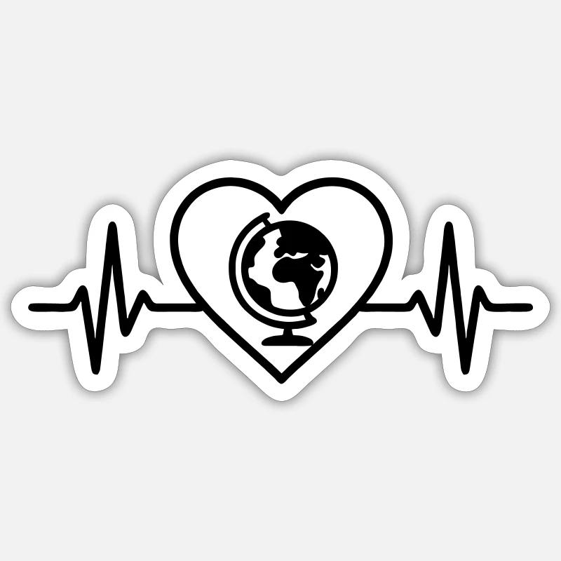 Globus Reise Herz - Sticker Größe S (10 x 10 cm) - Mattweiß