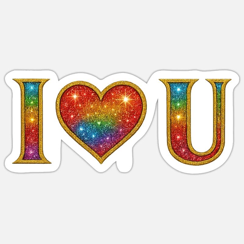 Ich liebe dich | Regenbogen-Glitzer-Herz-Liebes-Design - Sticker Größe S (10 x 10 cm) - Mattweiß